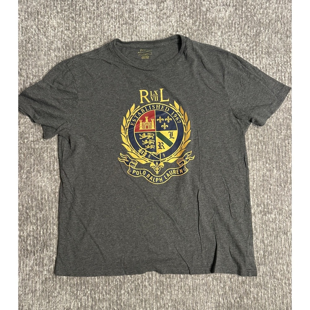 Polo Ralph Lauren Gold Crest Logo T-Shirt Mens L Gray Classic Fit Tee